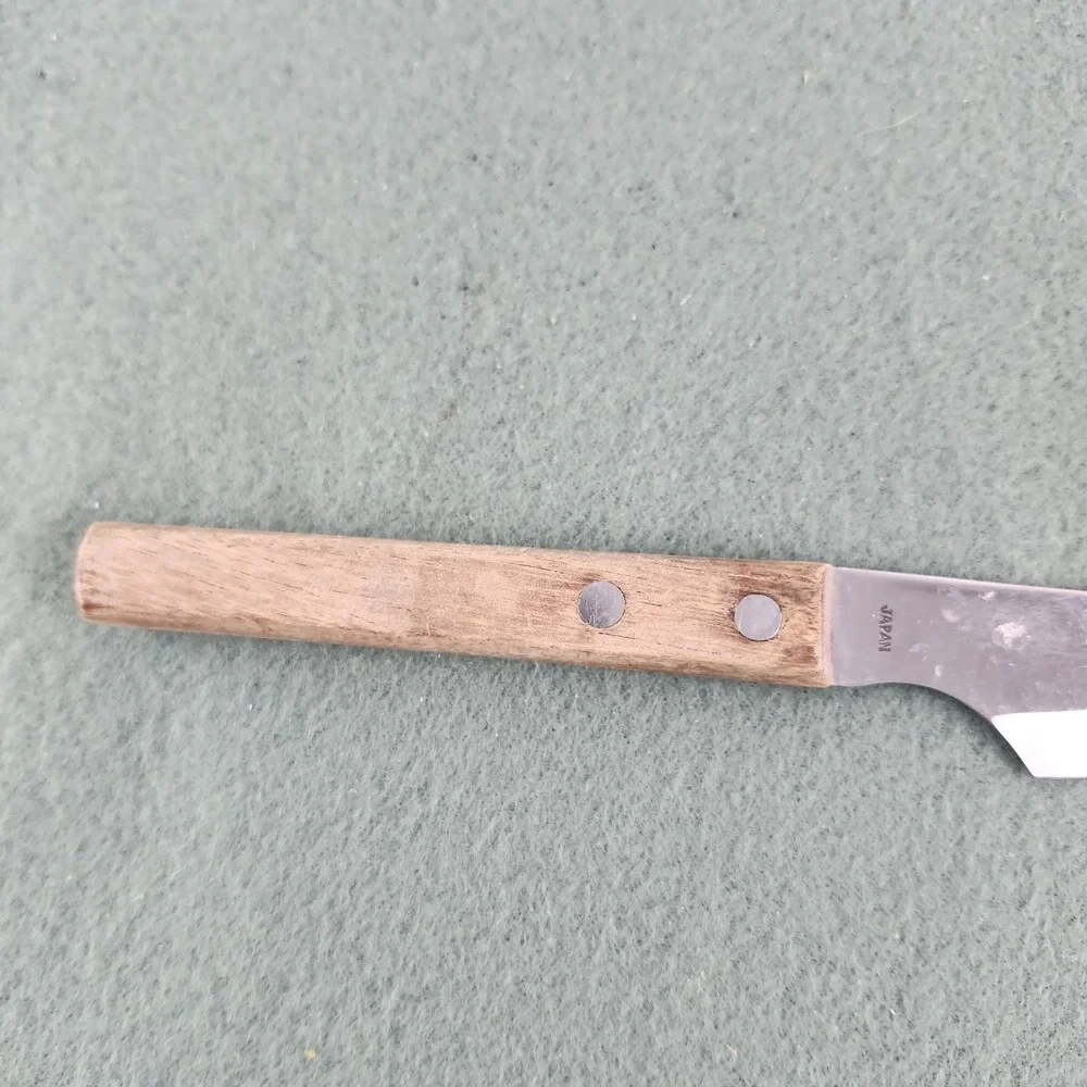 Kane Kut Stainless Japan Cheese Knife Vintage Two Prong Blade Wood Handle Tool